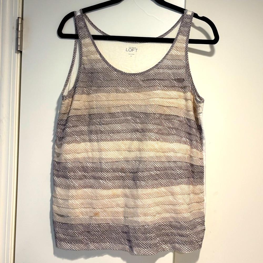 LOFT Gray and Cream Mixed Media Tank Top